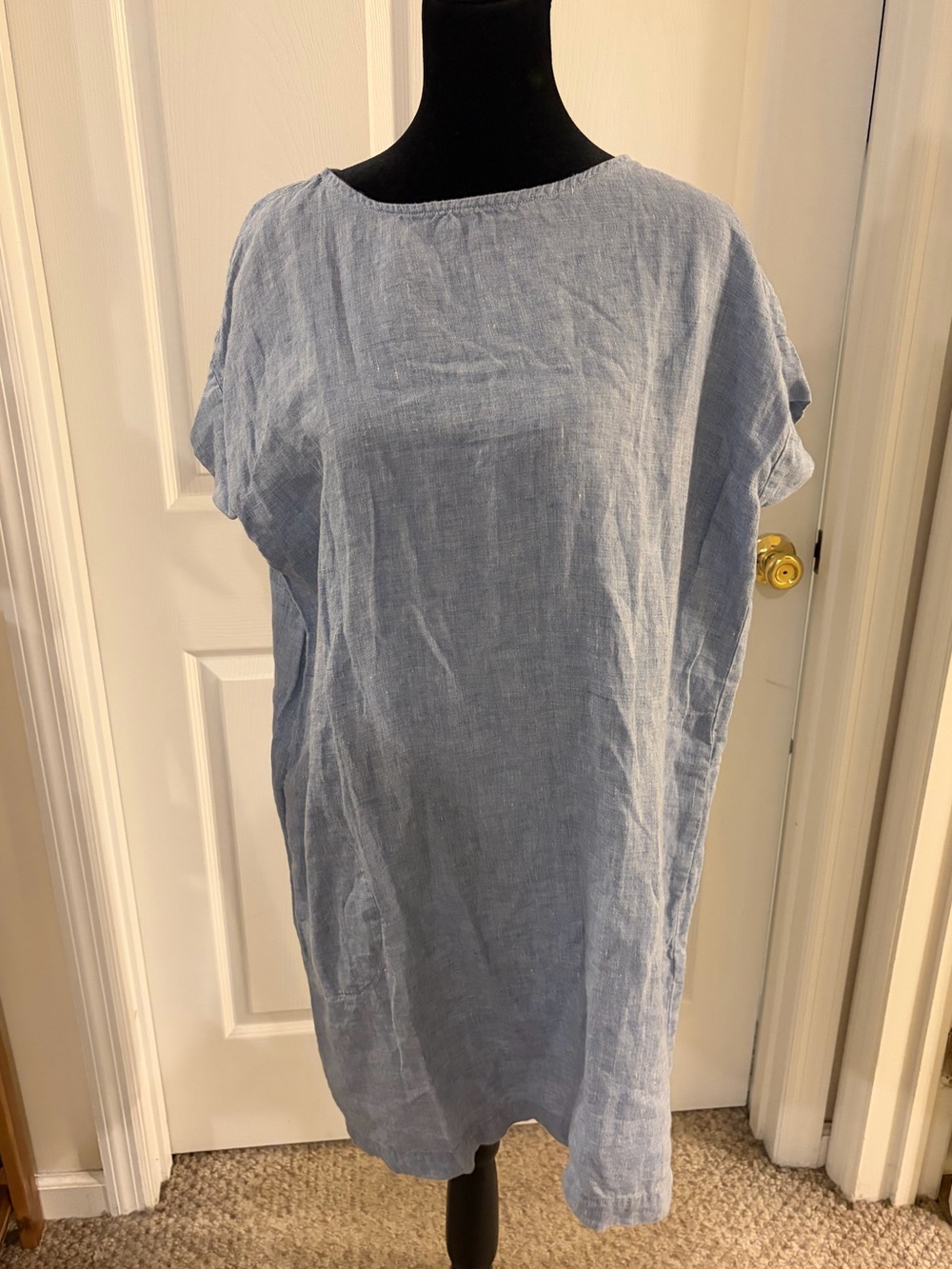 Studio 412‎ 100% linen shift dress short sleeve pockets blue women’s small